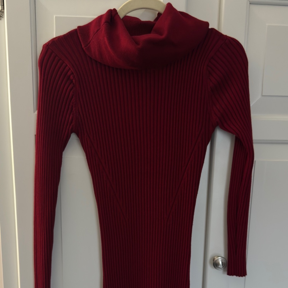 Elegant Red Ribbed Sweater Dress